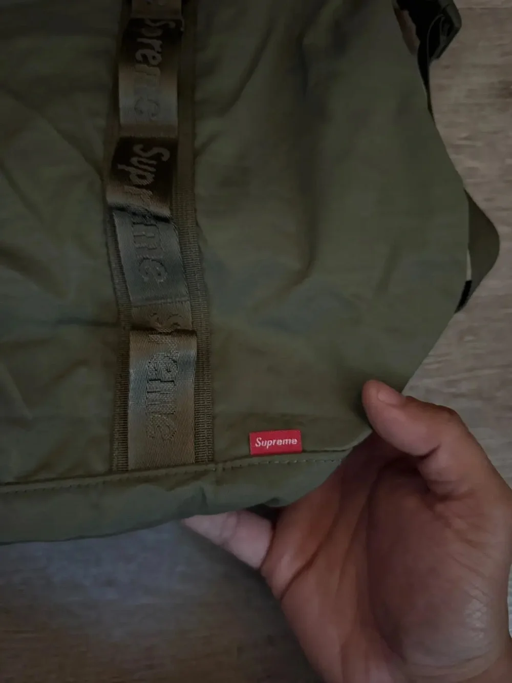 Supreme Olive Green Duffel Bag with Front Mesh Pocket